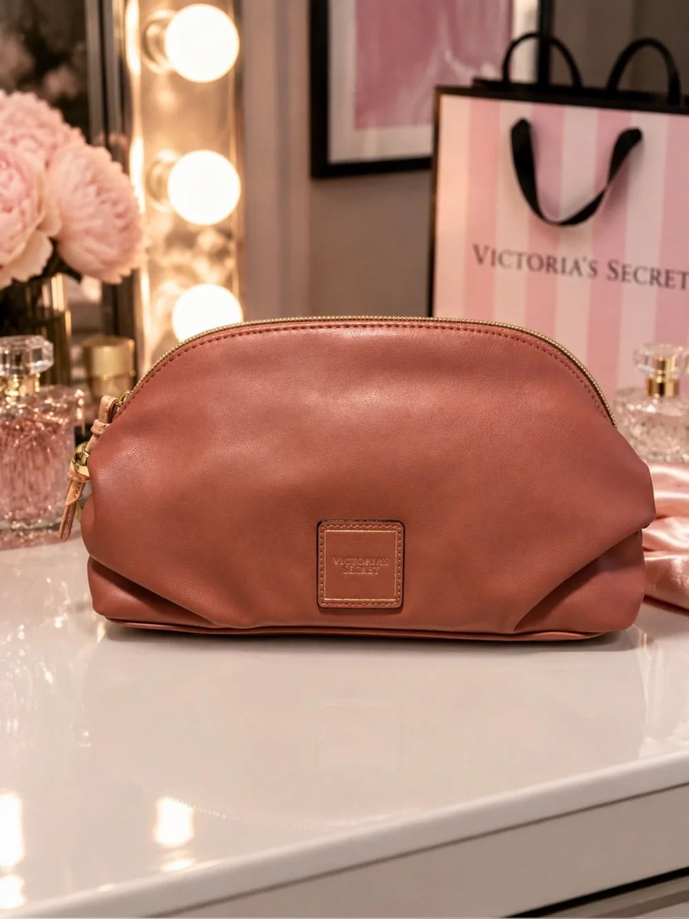 Victoria's Secret Rose Taupe Zip Cosmetic Pouch